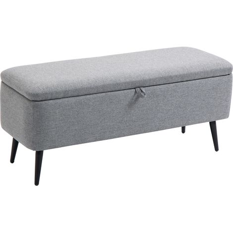 Banc Coffre Invorio Rangement Design Tissu Gris Piètement Acier Noir 101 cm (1/5)