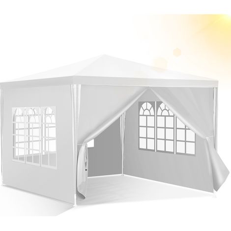 Wolketon Pavillon Partyzelt mit Seitenwänden, Reißverschlusstür & Fenstern, UV-geschützt, 3x3m Weiß