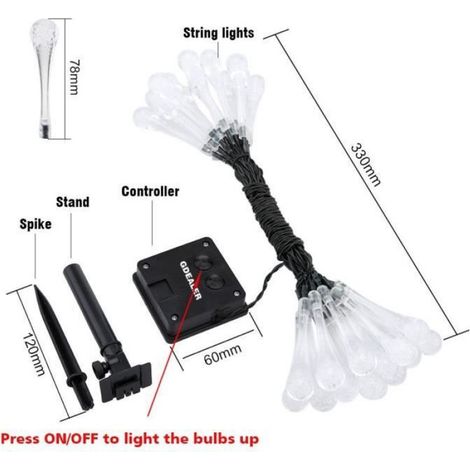 Guirlande Solaire d'extérieur, 20 LEDs en Forme de Goutte d'eau, Décoration pour Jardin Noël Mariage Partie Halloween,Noël (1/4)