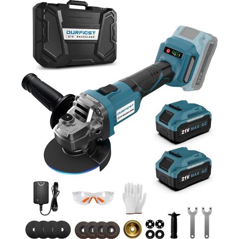 Meuleuse d'angle sans fil 125 mm – 10 000 tr/min – 2 batteries 21V 4,0Ah – Moteur sans balais – DAG310 – Durficst (1/5)