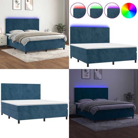 Boxspringbett mit Matratze & LED Dunkelblau 160x200 cm Samt - Boxspringbett - Doppelbett - Samtbett - Luxusbett - Bettenrahmen - Home & Living (1/5)
