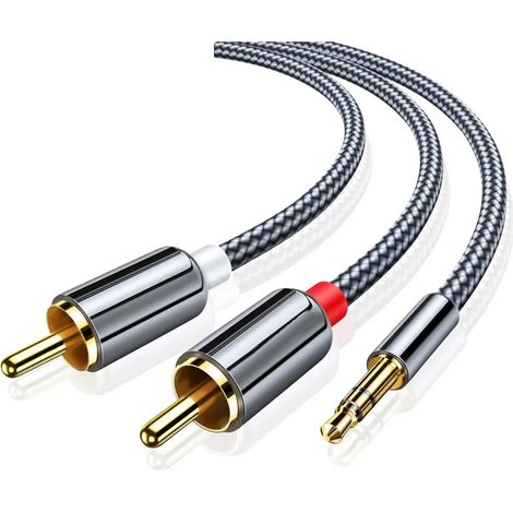 Câble adaptateur avec prise jack 3,5 mm vers 2 connecteurs mâles, compatible avec les convertisseurs audio RCA pour ordinateurs et téléphones portables, longueur 2 mètres. (1/5)