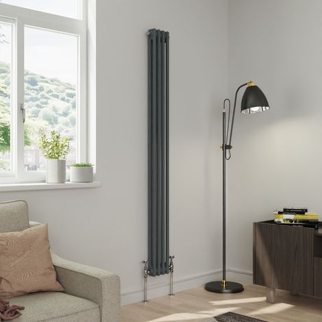 Warmehaus Traditional Double Column Anthracite Radiator Cast Iron Style Radiators 1800x200mm
