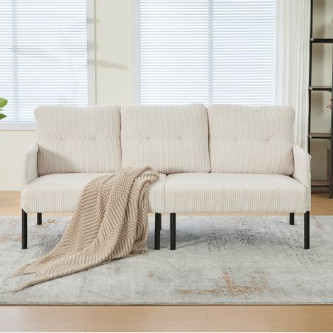 Canapé droit 3 places 171x72x80 cm en tissu cord beige, moderne pour salon FLORAGRACE (1/5)