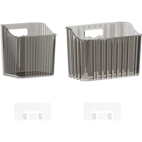 2 cajas de almacenamiento - Dos tamaños - para puertas de armarios de cocina y baño - Gris transparente - Con ganchos autoadhesivos (1/5)
