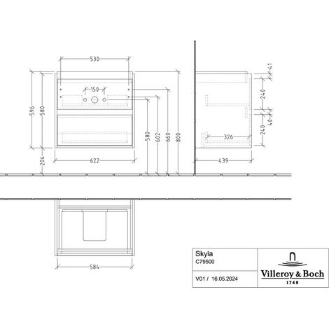 Villeroy & Boch C79500VR Lavabo US Skyla C79500 622x596x