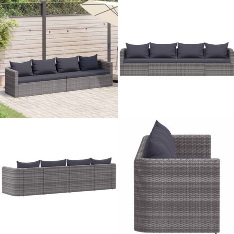 Meuble de jardin 4 pcs avec coussins Gris Résine tressée - Canapé De Jardin - Mobilier De Jardin - Salon De Jardin - Set De Canapé - Résine Tressée - Home & Living (1/5)