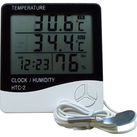Trade Shop - Termómetro Digital Higrómetro Temperatura Humedad Hora Fecha Hogar Htc-2 Con Sonda -