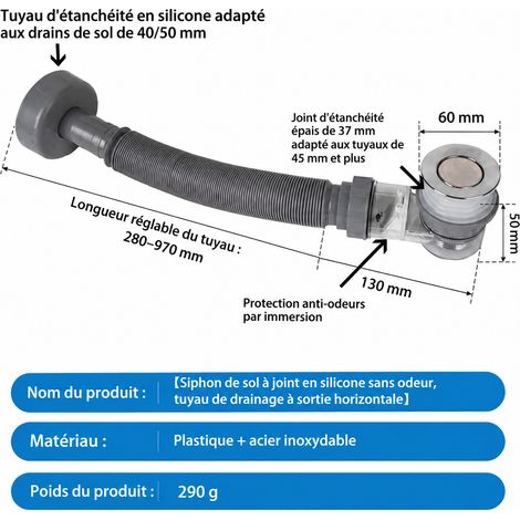 Tuyau d'évacuation anti-odeur pour lavabo sans trop-plein avec bonde à clapet réf 0699 290 g – Livraison gratuite