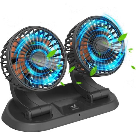 1 Ventilateur double tête 24V, rotation 360°, prise allume-cigare, pour camion, SUV, camping-car