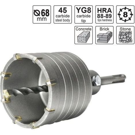 Hole Saw Core Drill Bit Ø 68mm + SDS Plus Adapter 110mm + 8x110mm Pilot Drill Bit LBQ45 (1/4)