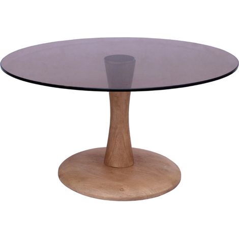 RODO-Table basse ronde D75 cm en verre fumé et bois (1/5)