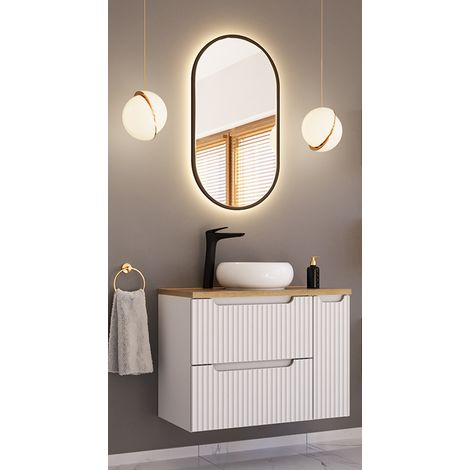 Badmöbel Set 2-teilig mit 80cm Waschtisch, weiß und Eiche, NEWPORT-56-WHITE (1/5)