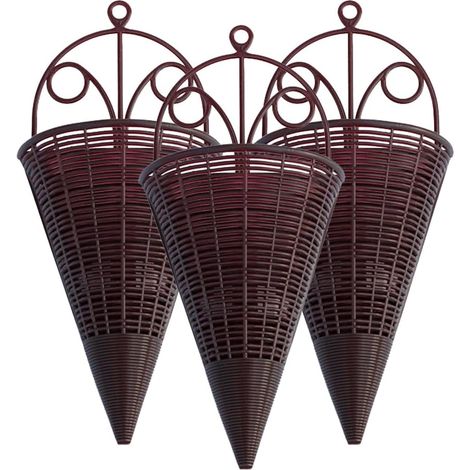 3pcs Rotin suspendu jardinière paniers, cône en forme de cône tissé suspendu fleur pot ferme mur fleur panier pour décor de jardin (1/4)