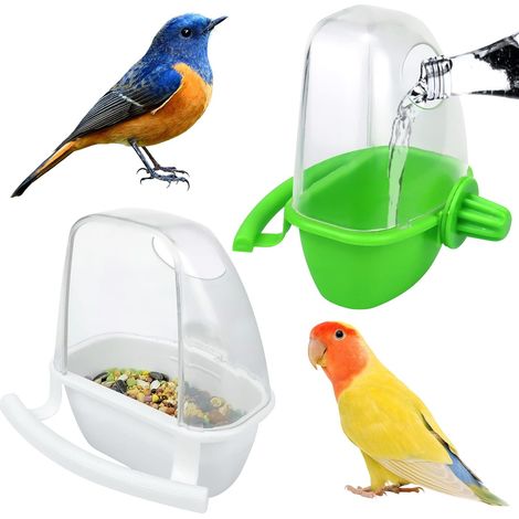2 Pièces Mangeoire pour Oiseaux Cage Perruche Bol Nourriture Blanc+Vert (1/5)