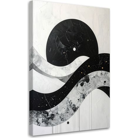 Impresión de Imagen, Abstracción círculo blanco y negro y olas, 30x45 (1/5)