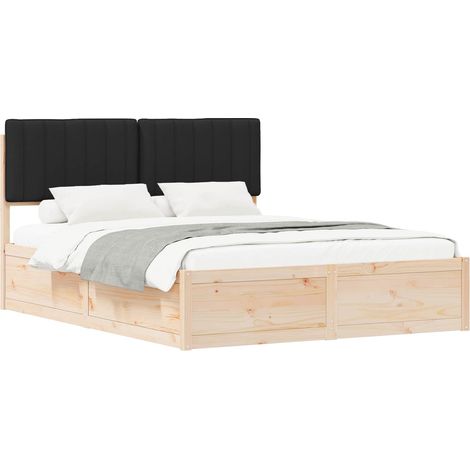 Lit double  Lit adulte  Cadre de lit avec tête de lit rembourrée Noir 160 x 200 cm
