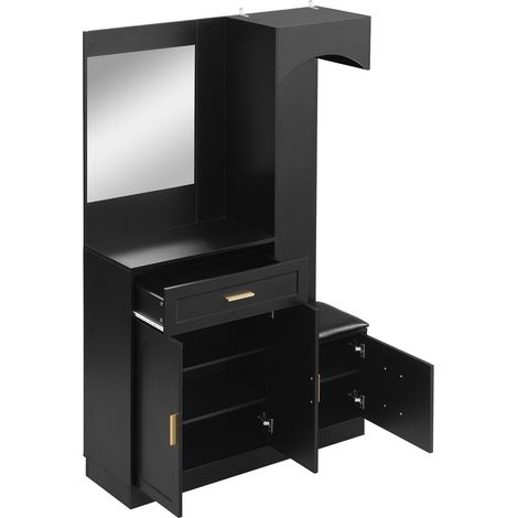 Multifunktionaler Flurmöbel mit Spiegel, Schuhschrank, Garderobe und Bank, schwarz (1/5)