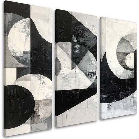 Tableaux sur toile lot  Abstraction noir et blanc formes 3 x 20x40