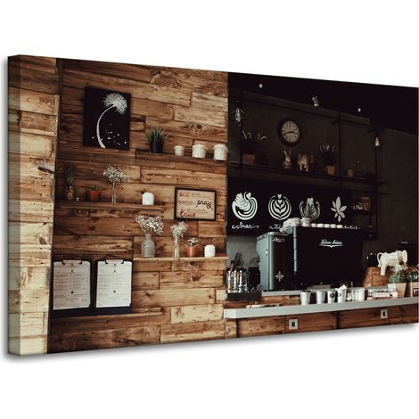 Lienzo decorativo de cocina retro de madera, 100x60 cm