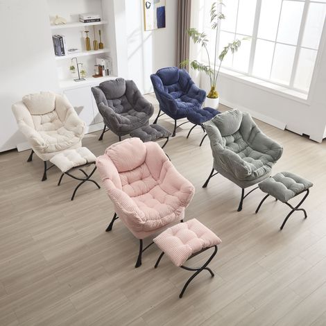 Fauteuil relax gris avec pouf assorti, siège lounge moderne à accoudoirs et poche latérale, canapé rembourré de loisir, fauteuil de lecture avec repose-pieds pour espace réduit, fauteuil d'angle compa (1/4)