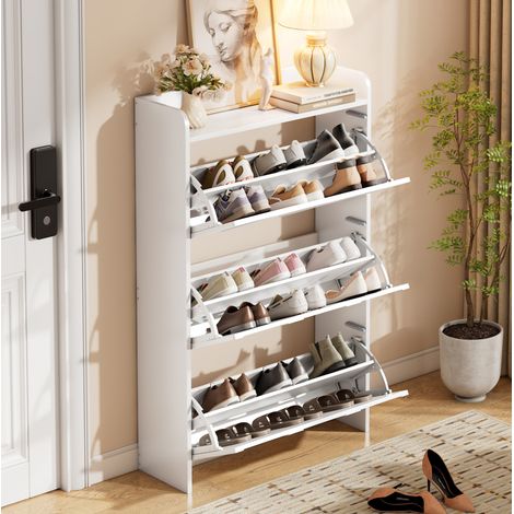 Scarpiera 70 x 25 x 120 cm in MDF bianco, 6 scomparti nascosti - CHICFURN (1/5)