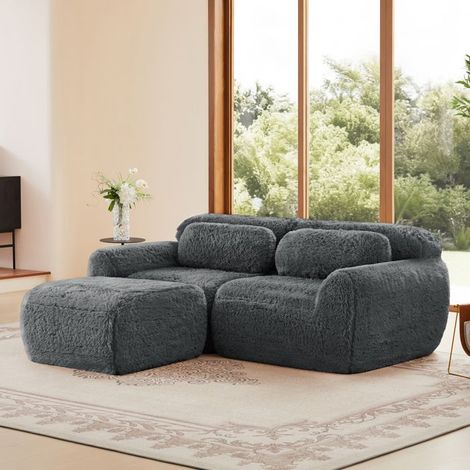Canapé d'angle - Cloud - modulable - tissu peluche haut de gamme - livré monté (1/5)