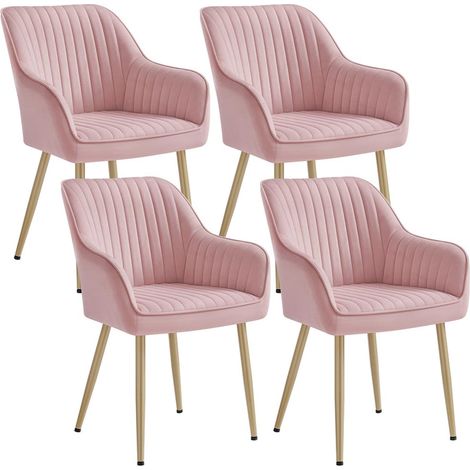 Set di 4 sedie da pranzo seduta imbottita con braccioli larghezza seduta 49 cm gambe in metallo rivestimento in velluto portata 110 kg per soggiorno o camera da letto rosa 120004916