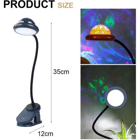 Lampe de lecture - Pince LED rechargeable USB - Projection d'étoiles - Veilleuse - 12 x 35 cm - 1 unité (1/5)