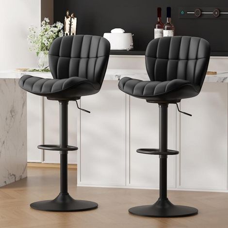 Barhocker 2er Set höhenverstellbar mit Rückenlehne und Fußstütze, Schwarz (1/5)