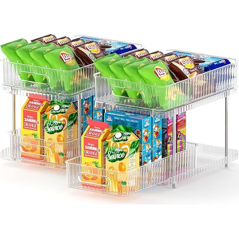 Lot de 2 organisateurs coulissants sous évier, rangement transparent à 2 niveaux pour cuisine et salle de bain, tiroir coulissant (1/5)