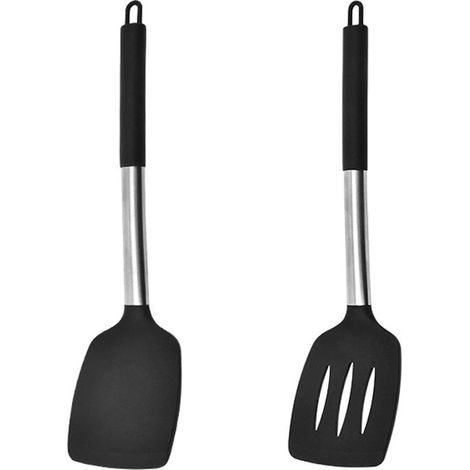Spatule En Silicone - 35 Cm - Tête Flexible Anticollante - Manche Long En Acier Inoxydable - Pour Wok Et Poêles - 2 Pièces (1/5)