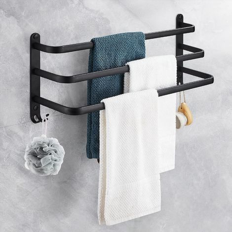 Aluminum Wall Mounted Towel Rack, 3 Tier Towel Rack Bathroom Towel Shelf with Hooks, Waterproof - for Bathroom, Kitchen, Bathroom (1/5)