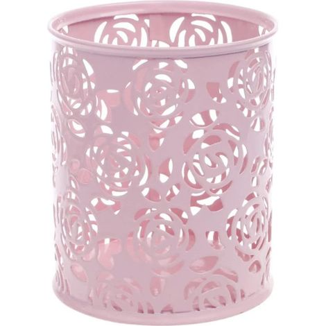 Zylinderförmiger Stiftehalter mit Rosenmuster, rosa