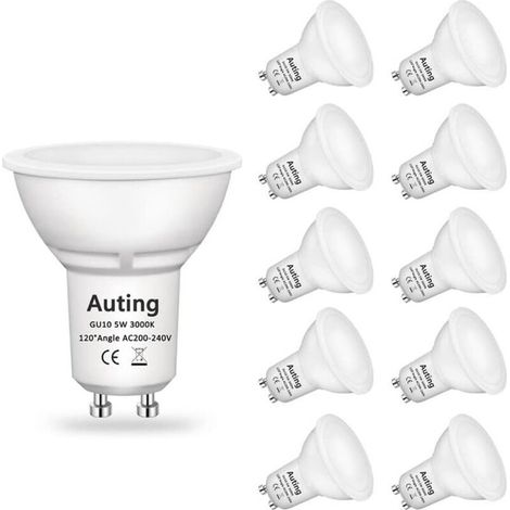 Ampoule GU10 Led Blanc Chaud(3000K), Gu10 Led 5W 470 Lumens Ampoules Led GU10 Remplacement Pour Ampoule Halogène 35W, Angle de Faisceau 120 °, CRI 82, 220-240VAC, 10 Pièces