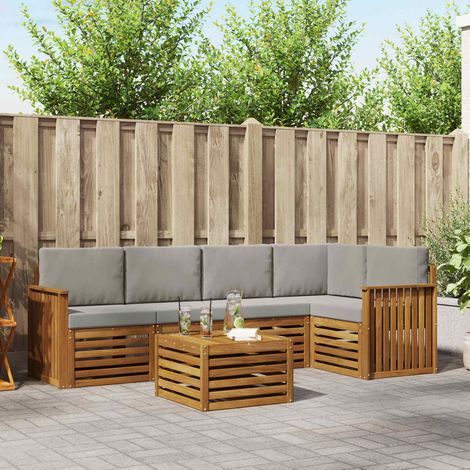 vidaXL Ecksofa Set 6 pcs Natürlich und Hellgrau Massivholz Akazie (1/5)