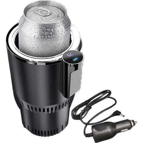Refroidisseur et réchauffeur de voiture, tasse de refroidissement et de chauffage - Réfrigérateur portable de voiture - Gobelet de refroidissement électrique - Mini refroidisseur de bière (Noir)