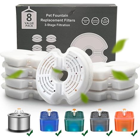 Ein 8-teiliges Filterset, geeignet für 2-Liter-Katzenbrunnen, dreifache Filtration, Polypropylen. (1/5)