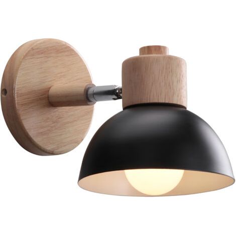 royaluxe- 15CM Applique Murale Rétro Moderne Applique Murale En Bois Et Métal Lampe Murale Nordique Simple, Angle Réglable, (Noir) (1/5)