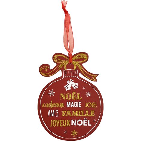 Décoration de sapin à suspendre boule de noël rouge en bois (1/2)