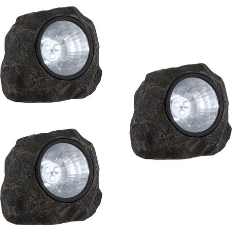 3er Set Stein Design LED Solar Lampe Deko Leuchte IP44 Beleuchtung grau