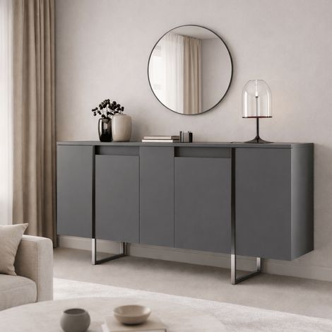 Modern Sideboard Anthrazit Luxus 160x80x35 - Silberner Rahmen