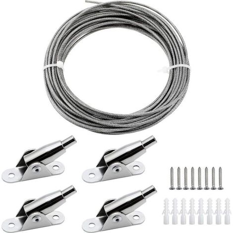 mm x 10 m PVC-ummanteltes Edelstahlseil mit Aufhängerahmen, Metallseil und Befestigungsschrauben zum Aufhängen von Fotos, Kleidung, Lampen und Vorhängen, max. Traglast 30 kg