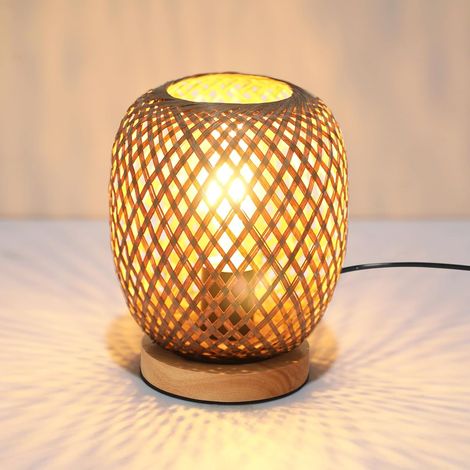GOECO Lampe de Chevet/Table Vintage en Bambou, Culot E27 avec Variateur Intégré, Ampoule Non Incluse, Pour Chambre, Salon, Bureau (1/5)
