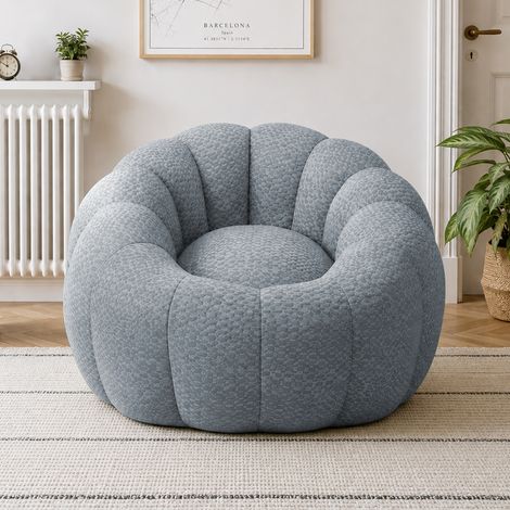 Sillón puff flor 112 x 105 x 74 cm en tejido jacquard tricotado, relleno de espuma, gris OKMYHOME
