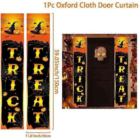 Halloween-Dekorationen: Türbanner, Türvorhang, „Süßes oder Saures“-Banner, Verandadekoration für ein Spukhaus.