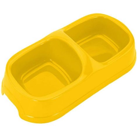 Gamelle double pour aliments et eau pour chats et chiens - Jaune (1/5)