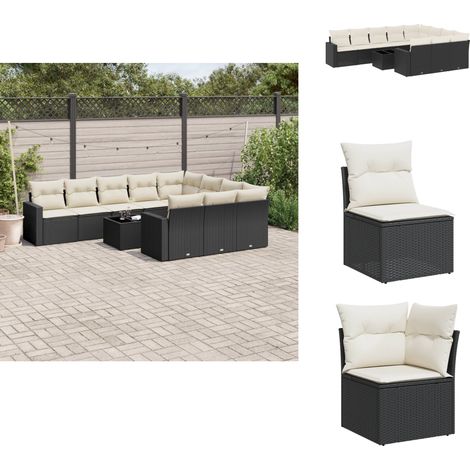 11-tlg. Garten-Sofagarnitur mit Kissen Schwarz Poly Rattan - Gartenmöbel Set - PE-Rattan Möbel - Outdoor Lounge - Esstisch - Sofas (1/5)