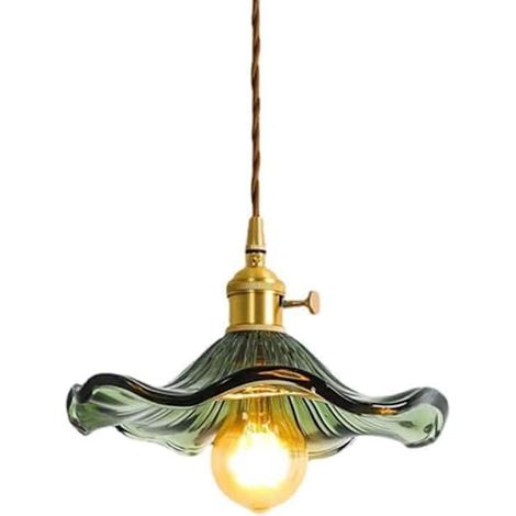 LYERCW - Suspension feuille de lotus, lustre en verre vert et or, style nordique moderne, lampe de plafond simple, verte