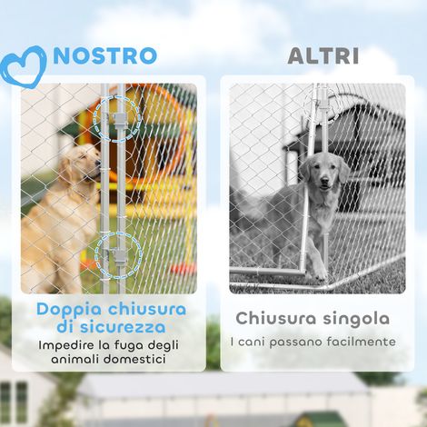 Enclos pour chien extérieur gris argenté 6x2,3x2 m, acier et tissu Oxford, filet galvanisé et verrou de sécurité inclus (1/5)